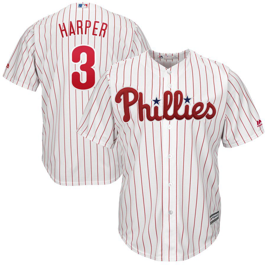 2019 MLB youth Philadelphia Phillies #3 Bryce Harper white red strips Jerseys->youth mlb jersey->Youth Jersey